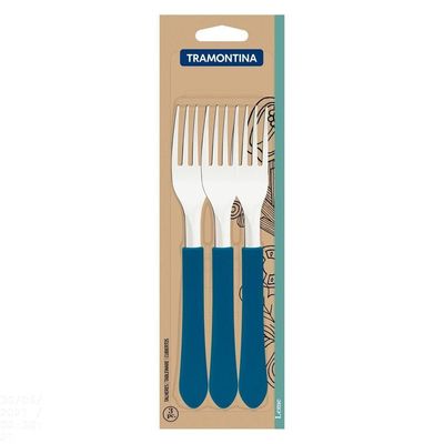 Conjunto De Garfos De Mesa Leme Com Lâminas Em Aço Inox E Cabo Azul Oceano 3 Peças