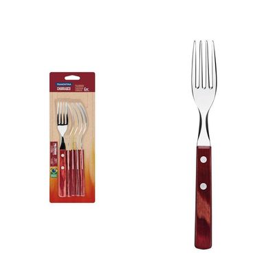 Conjunto De Garfos Para Churrasco Em Aço Inox Com Cabo Vermelho Polywood 6 Peças