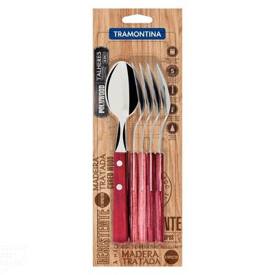 Conjunto De Colheres De Mesa Com Lâminas Em Aço Inox E Cabos Em Madeira Polywood Vermelho