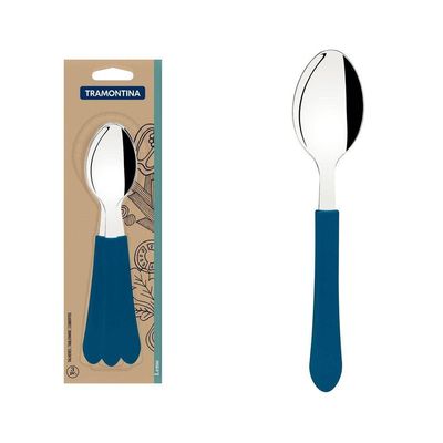 Conjunto De Colheres De Mesa Leme Com Lâminas Em Aço Inox E Cabo Azul Oceano 3 Peças