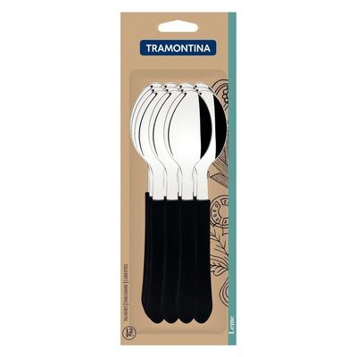 Conjunto De Colheres De Mesa Leme Com Lâminas Em Aço Inox E Cabo Preto 12 Peças