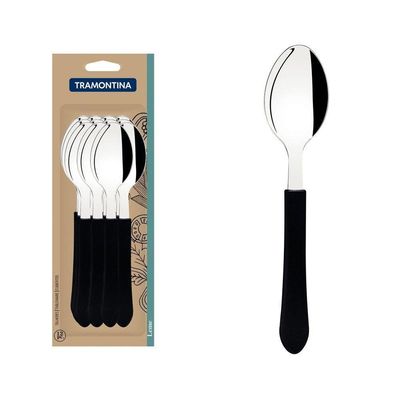 Conjunto De Colheres De Mesa Leme Com Lâminas Em Aço Inox E Cabo Preto 12 Peças