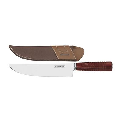 Faca Tramontina Para Carne 8" Em Aço Inox E Cabo Vermelho Polywood Com Bainha De Couro Tramontina