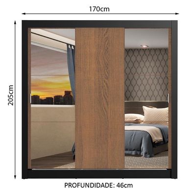 Guarda Roupa Casal Mônaco 3 Portas de Correr Espelhos Madesa