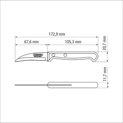 Faca Para Tornear Ultracorte Com Lâminas Em Aço Inox E Cabo De Polipropileno Preto 3"