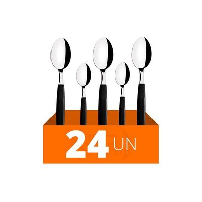 Conjunto Chá E Sobremesa Ipanema 24 Peças Lâminas Aço Inox Cabo Preto Ptop - Tramontina