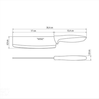 Faca Para Fatiar E Picar Plenus Com Lâmina Em Aço Inox E Cabo De Polipropileno Preto 7"