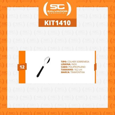 Kit - 12 Colheres De Sobremesa Leme Com Lâmina Em Aço Inox Cabo Preto Cspbag - Tramontina
