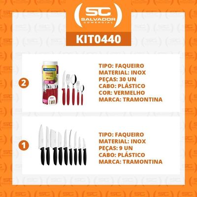 Kit - 2 Faqueiros Inox 30 Peças Ipanema Vermelho + 1 Conjunto Facas 9pç - Tramontina