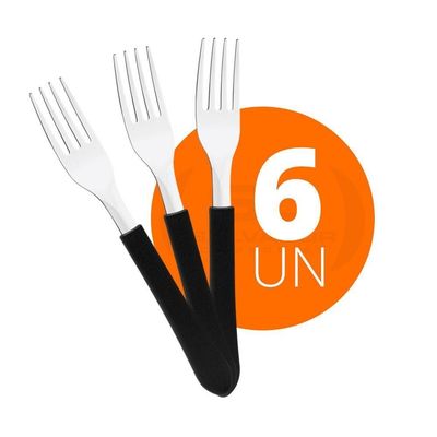 Kit - 6 Garfos De Mesa Leme Com Lâmina Em Aço Inox Cabo Preto Gpbag - Tramontina
