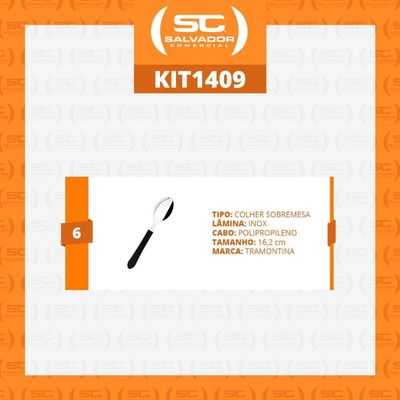 Kit - 6 Colheres De Sobremesa Leme Com Lâmina Em Aço Inox Cabo Preto Cspbag - Tramontina