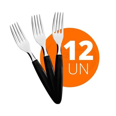 Kit - 12 Garfos De Mesa Ipanema Lâmina Em Aço Inox Cabo Preto Gptop - Tramontina
