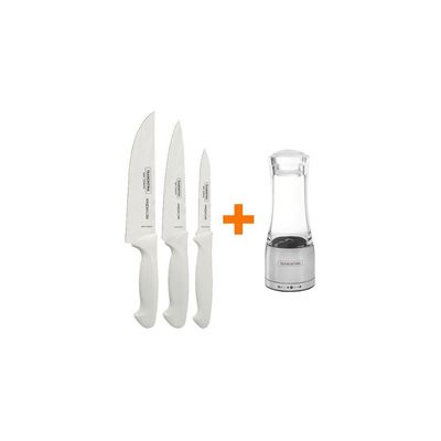 Kit - Faqueiro Premium 3 Peças + 1 Moedor De Sal Ou Pimenta Em Acrílico E Inox - Tramontina
