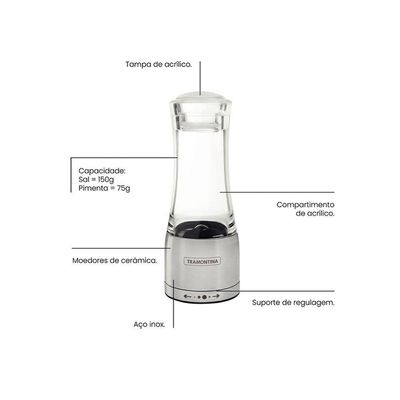 Kit - Faqueiro Premium 3 Peças + 1 Moedor De Sal Ou Pimenta Em Acrílico E Inox - Tramontina