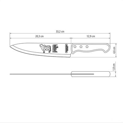 Faca Para Carne Tramontina Churrasco Com Lâminas Em Aço Inox E Cabo De Madeira Natural 8" Tramontina