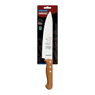 Faca Para Carne Tramontina Churrasco Com Lâminas Em Aço Inox E Cabo De Madeira Natural 8" Tramontina