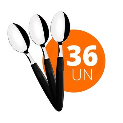 Kit - 36 Colheres De Mesa Ipanema Com Lâmina Em Aço Inox Cabo Preto Cptop - Tramontina 23363400