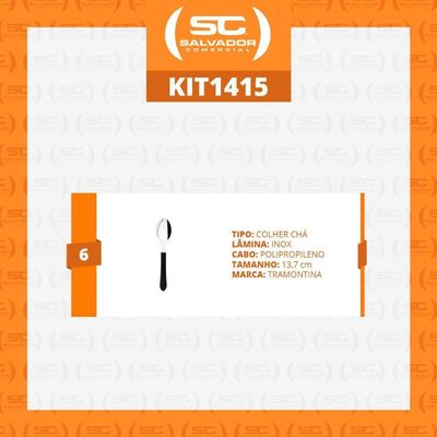 Kit - 6 Colheres De Chá Leme Com Lâmina Em Aço Inox Cabo Preto Ccpbag - Tramontina