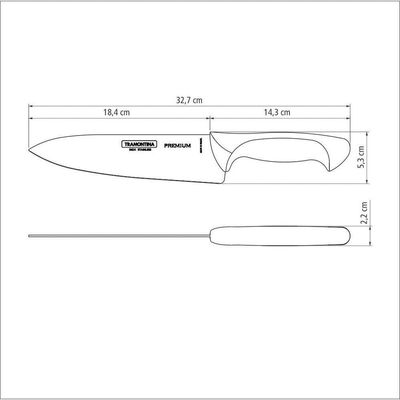 Faca Chef Tramontina Premium Com Lâmina Em Aço Inox E Cabo De Polipropileno Branco 8" Tramontina
