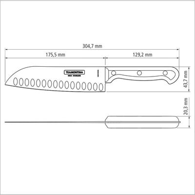 Faca Santoku Ultracorte Com Lâmina Em Aço Inox E Cabo De Polipropileno Preto 7"