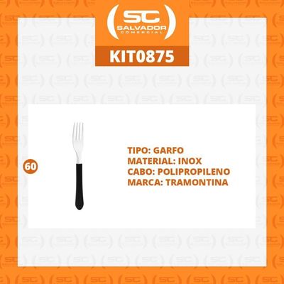 Kit - 60 Garfos De Mesa Leme Com Lâmina Em Aço Inox Cabo Preto Gpbag - Tramontina