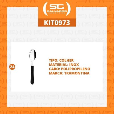 Kit - 24 Colheres De Sopa Leme Com Lâmina Em Aço Inox Cabo Preto Cpbag - Tramontina 23183400