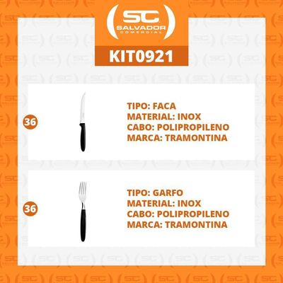 Kit - Jogo De Faca E Garfo Ipanema 72 Peças Em Aço Inox Cabo Preto Ptop - Tramontina