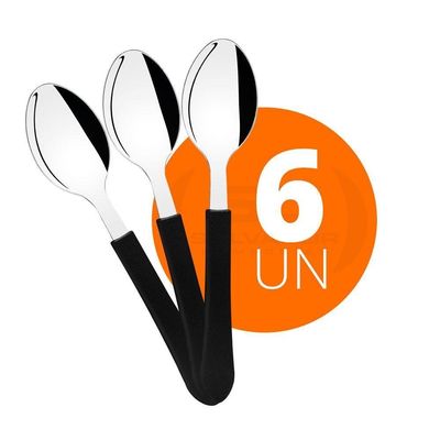 Kit - 6 Colheres De Sopa Leme Com Lâmina Em Aço Inox Cabo Preto Cpbag - Tramontina 23183400