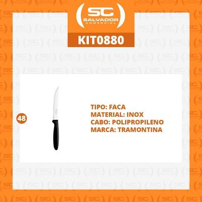 Kit - 48 Facas Para Churrasco Ipanema Com Lâmina Em Aço Inox 5 Pol Cabo Preto Fptop - Tramontina