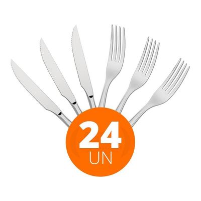 Kit - Jogo De Faca E Garfo Luxo Laguna 24 Peças Em Aço Inox Itop - Tramontina