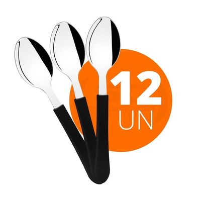 Kit - 12 Colheres De Sopa Leme Com Lâmina Em Aço Inox Cabo Preto Cpbag - Tramontina 23183400