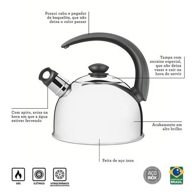 Kit - Faqueiro Premium 3 Peças + 1 Chaleira Em Aço Inox 2,1l Com Apito - Tramontina