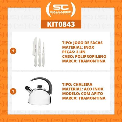 Kit - Faqueiro Premium 3 Peças + 1 Chaleira Em Aço Inox 2,1l Com Apito - Tramontina