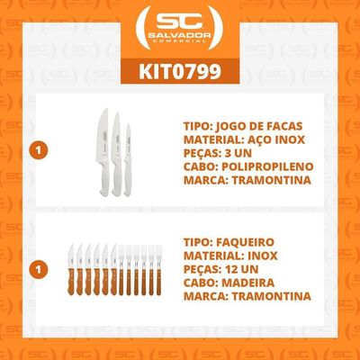 Kit - Faqueiro Premium 3 Peças + 1 Jogo De Churrasco 12 Peças Dynamic - Tramontina