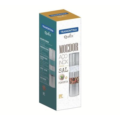 Kit - Faqueiro Premium 3 Peças + 1 Moedor De Sal Ou Pimenta Duplo Em Acrílico E Inox - Tramontina