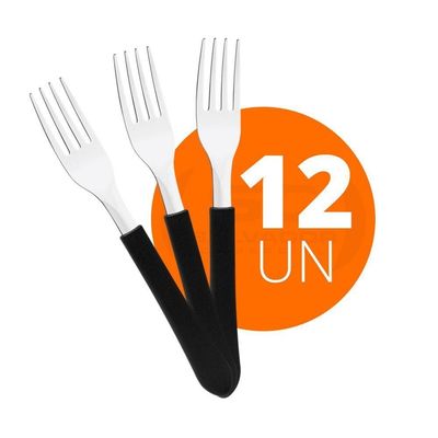 Kit - 12 Garfos De Mesa Leme Com Lâmina Em Aço Inox Cabo Preto Gpbag - Tramontina