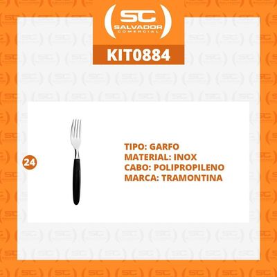 Kit - 24 Garfos De Mesa Ipanema Lâmina Em Aço Inox Cabo Preto Gptop - Tramontina