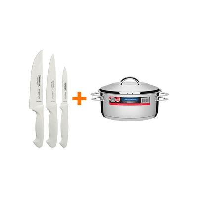 Kit - Faqueiro Premium 3 Peças + 1 Panela Inox Solar 4,7 Lts Solar Pit1 - Tramontina