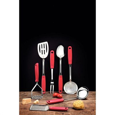 Amassador De Batatas E Feijão Utilitá Em Aço Inox Com Cabo De Polipropileno Vermelho
