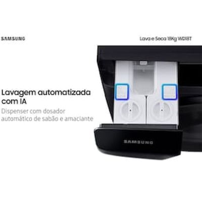 Lava e Seca Samsung WD18T Black Inox Smart (Wi-Fi) com Digital Inverter e Ecobubble WD18T6500GV - 18/10 kg Preto / 220