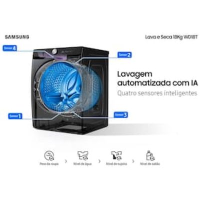 Lava e Seca Samsung WD18T Black Inox Smart (Wi-Fi) com Digital Inverter e Ecobubble WD18T6500GV - 18/10 kg Preto / 220