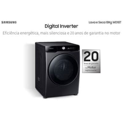 Lava e Seca Samsung WD18T Black Inox Smart (Wi-Fi) com Digital Inverter e Ecobubble WD18T6500GV - 18/10 kg Preto / 220