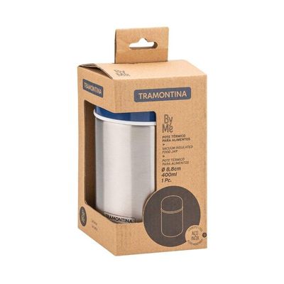 Pote Térmico Tramontina Em Aço Inox Com Tampa Azul 8,8 Cm 400 Ml Tramontina