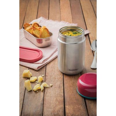 Pote Térmico Tramontina Em Aço Inox Com Tampa Rosa 8,8 Cm 400 Ml Tramontina