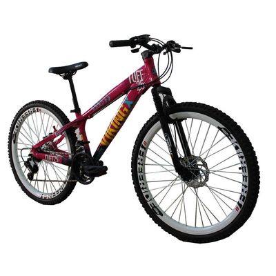 Bicicleta VikingX Freeride Aro 26 21 Vel Rosa/Roxo TUFF25