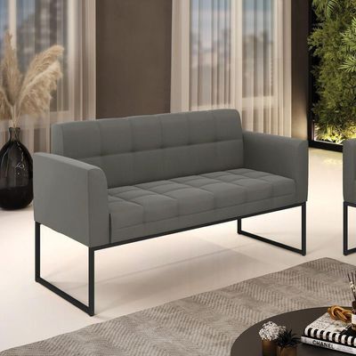 Sofá Namoradeira Elisa Suede Base Metálica Industrial Preto - D'rossi Cor Grafite
