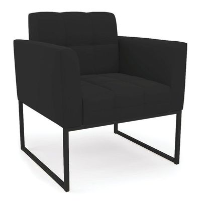 Kit 1 Sofá Namoradeira E 1 Poltrona Elisa Veludo Base Metálica Industrial Preto - D'rossi Cor Preto