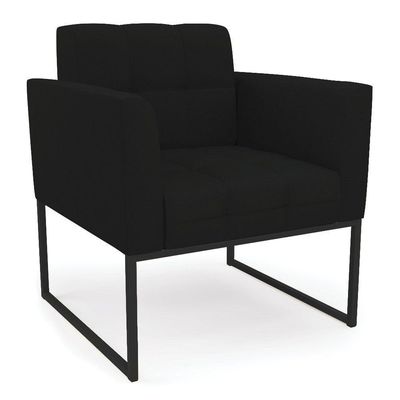 Kit 1 Sofá Namoradeira E 2 Poltronas Linho Base Metálica Industrial Preto - D'rossi Cor A79 Preto