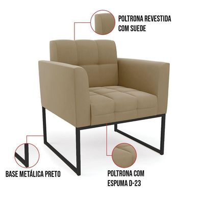 Poltrona Elisa Suede Base Metálica Industrial Preto - D'rossi Cor Marrom Rato