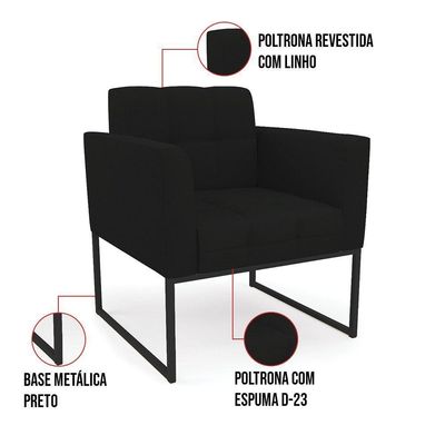 Poltrona Elisa Linho Preto A79 Base Metálica Industrial Preto - D'rossi
